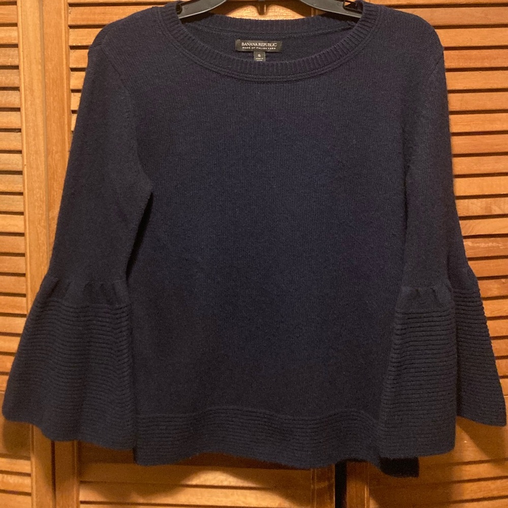 Banana Republic Navy Blue Merino Wool Bell Sleeves Sweater